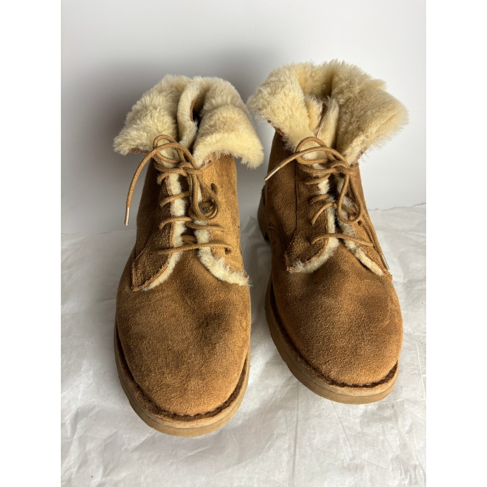 UGG Suede Leather Shearling Lace Up Ankle Boots Women's Shoes Size 9